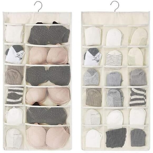 Closet Hanging Organizer Dual Sided with Mesh Pockets for Bras Underwear Socks - Picture 1 of 7